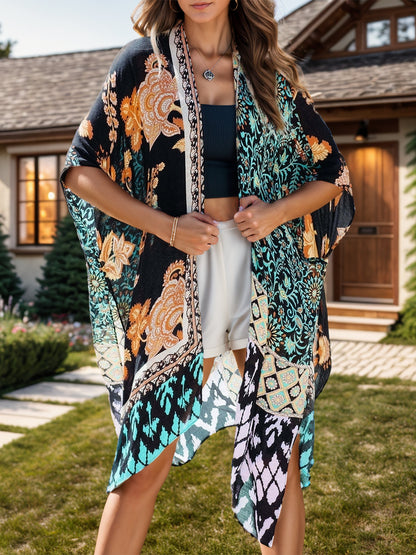 Printed Open Front Cover-Up - Shimmervee