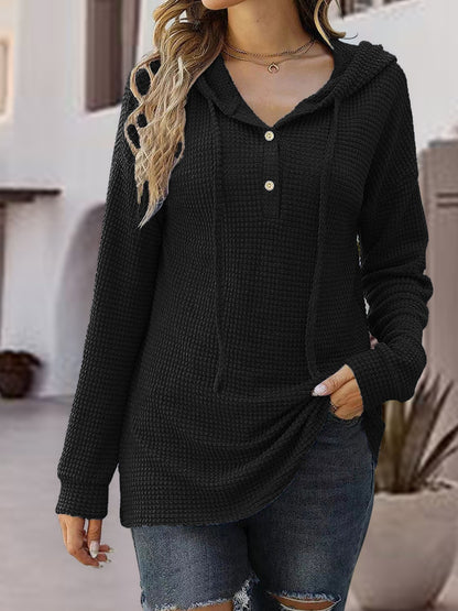 Half Button Up Drawstring Hoodie