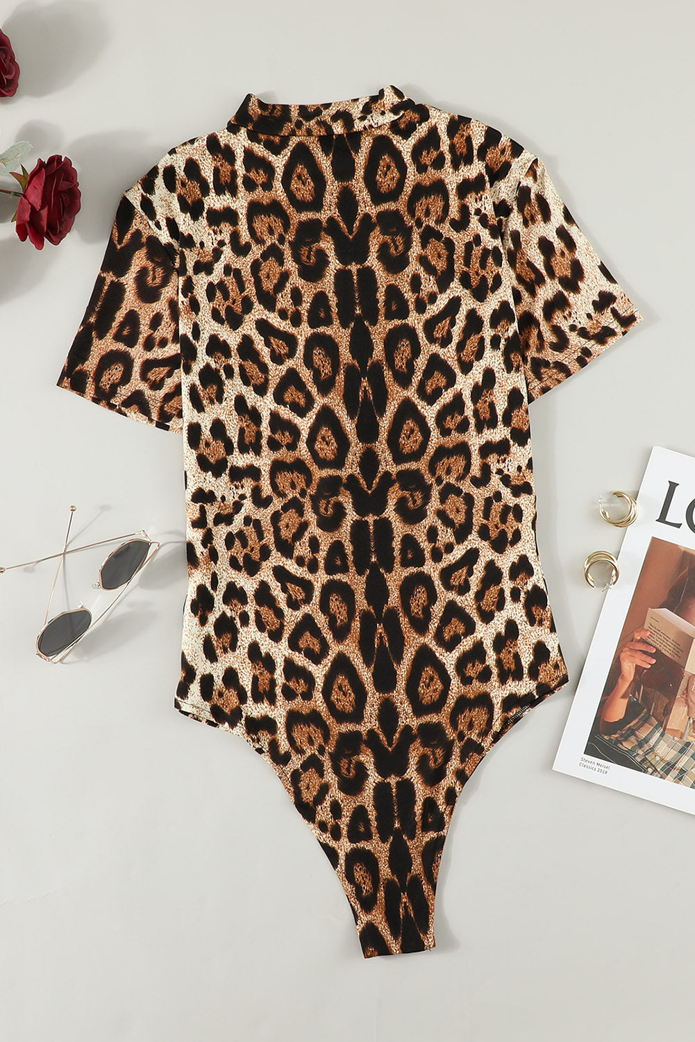 Leopard Half Zip Short Sleeve Bodysuit - Shimmervee