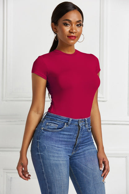 Round Neck Short Sleeve Bodysuit - Shimmervee