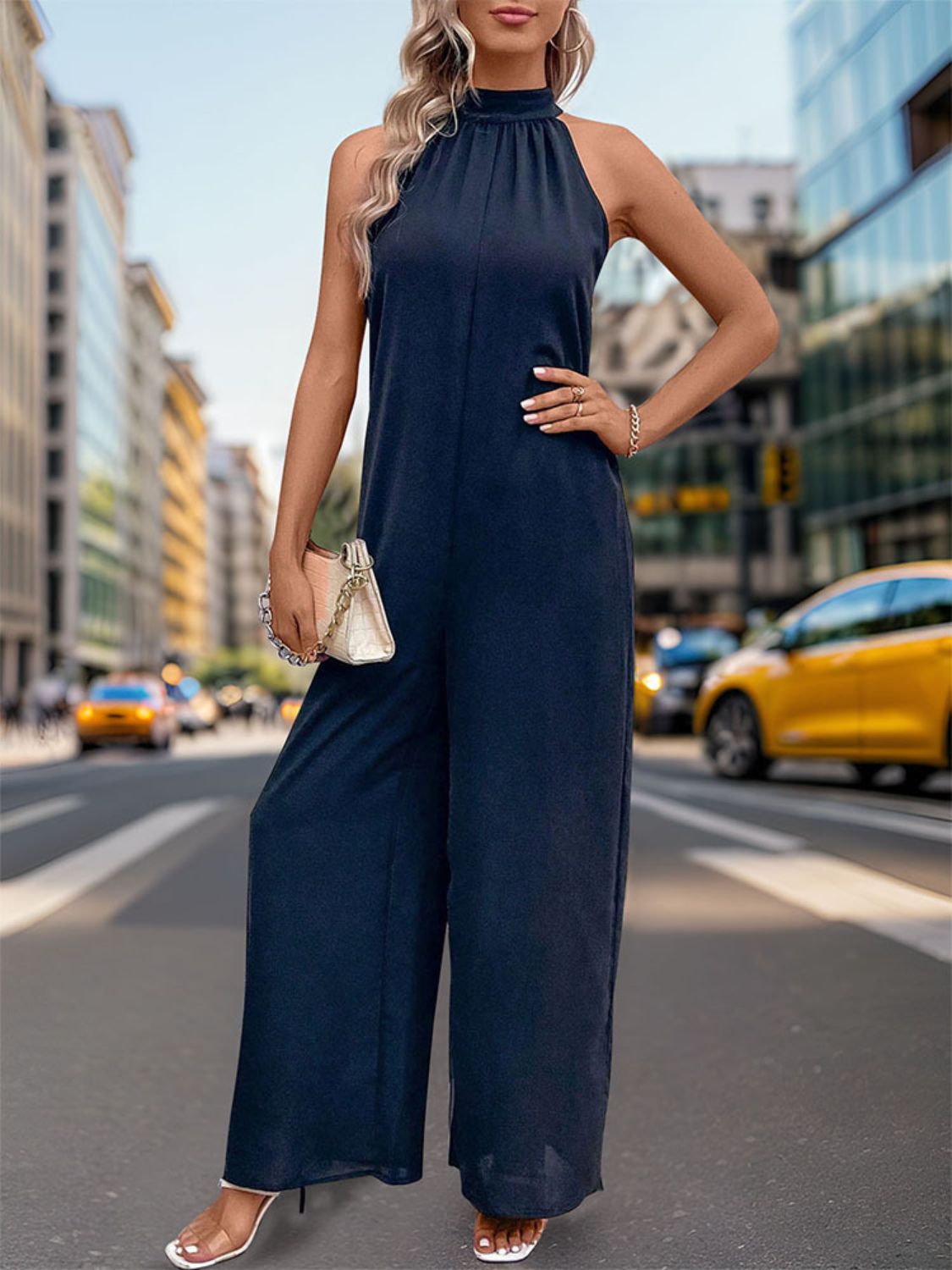 Perfee Tied Grecian Wide Leg Jumpsuit - Shimmervee