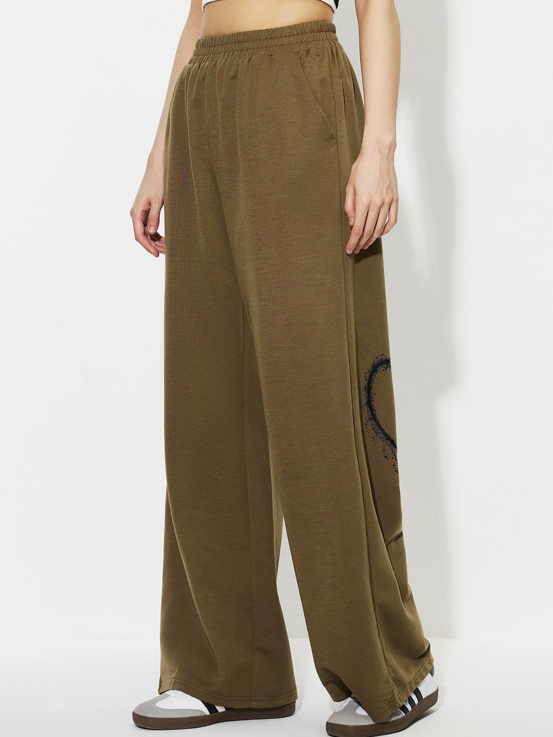 Heart Elastic Waist Wide Leg Pants