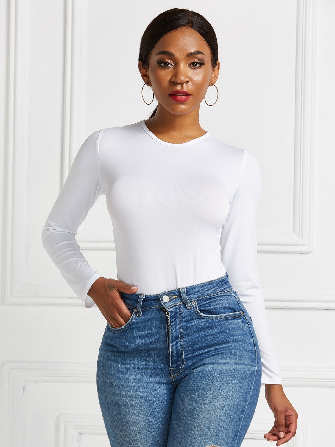 Round Neck Long Sleeve Bodysuit - Shimmervee