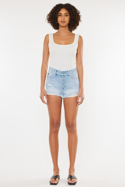 Kancan Distressed Button Fly Denim Shorts