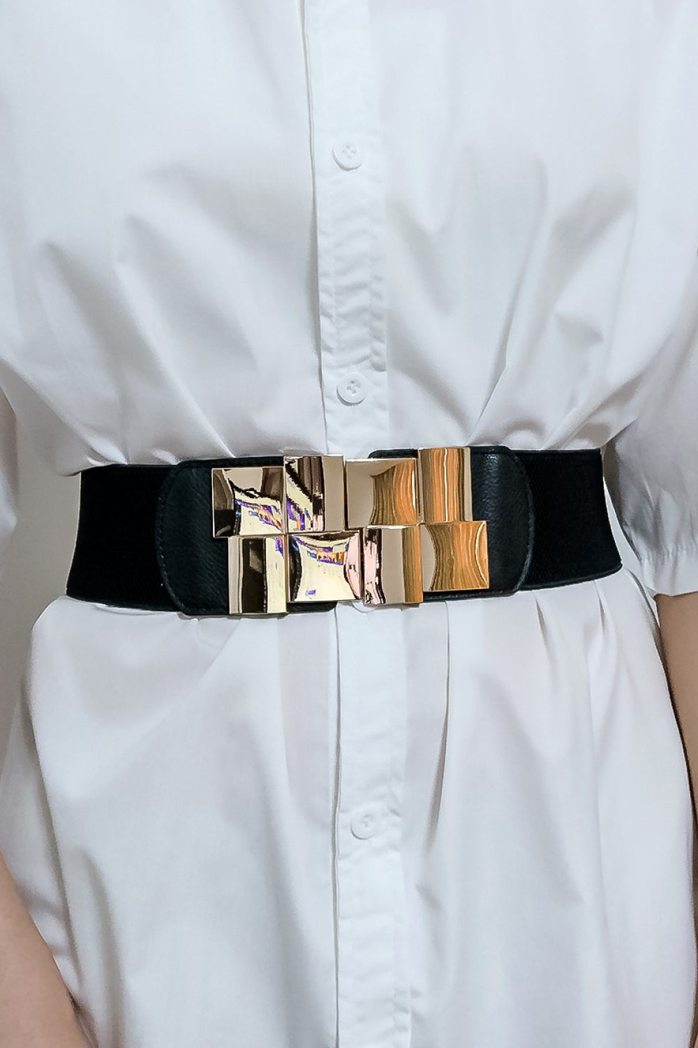 Geometric Buckle Elastic Wide Belt - Shimmervee