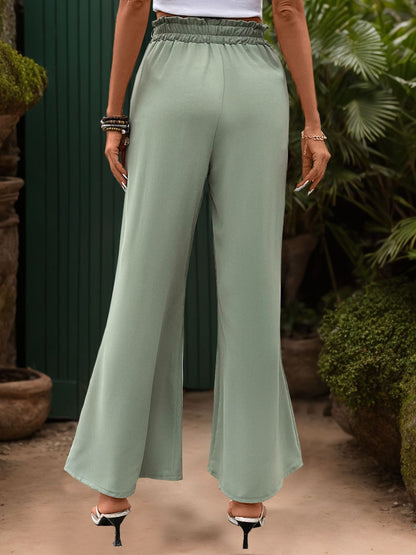 Perfee Elastic Waist Wide Leg Pants with Pockets