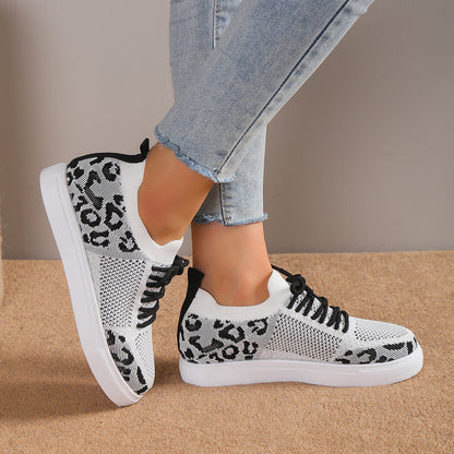 Lace-Up Leopard Flat Sneakers - Shimmervee