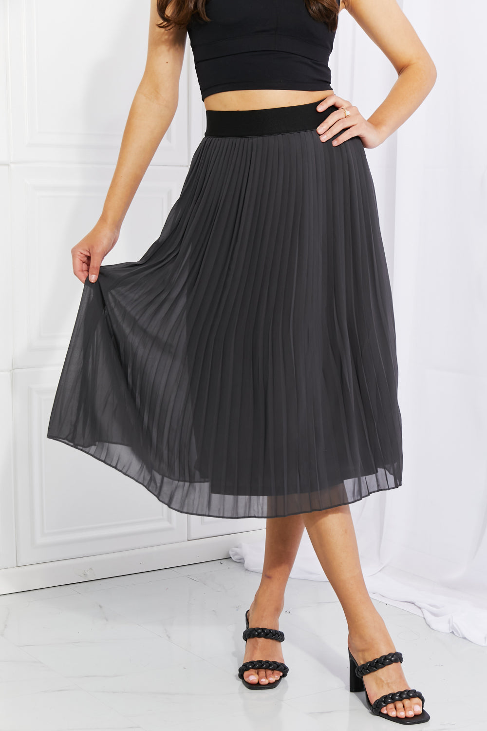 Zenana Full Size Romantic At Heart Pleated Chiffon Midi Skirt - Shimmervee