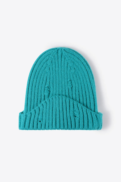 Distressed Rib-Knit Beanie - Shimmervee