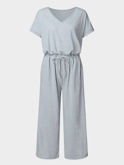 V-Neck Short Sleeve Jumpsuit - Shimmervee