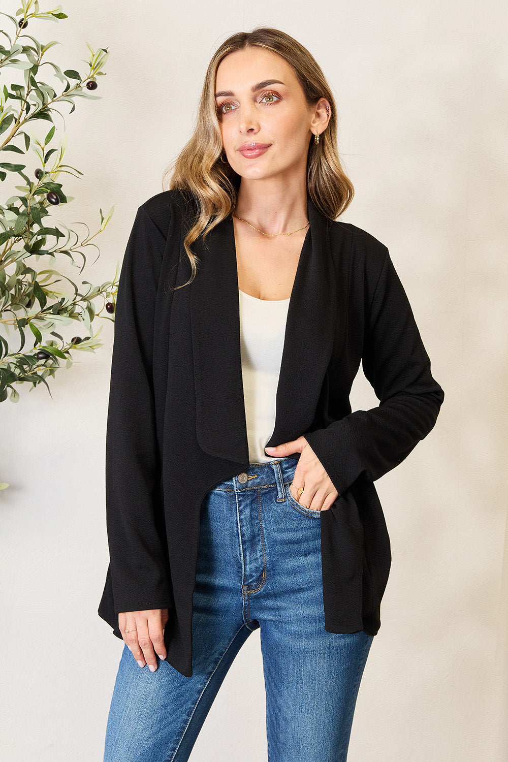 Heimish Full Size Open Front Long Sleeve Blazer - Shimmervee