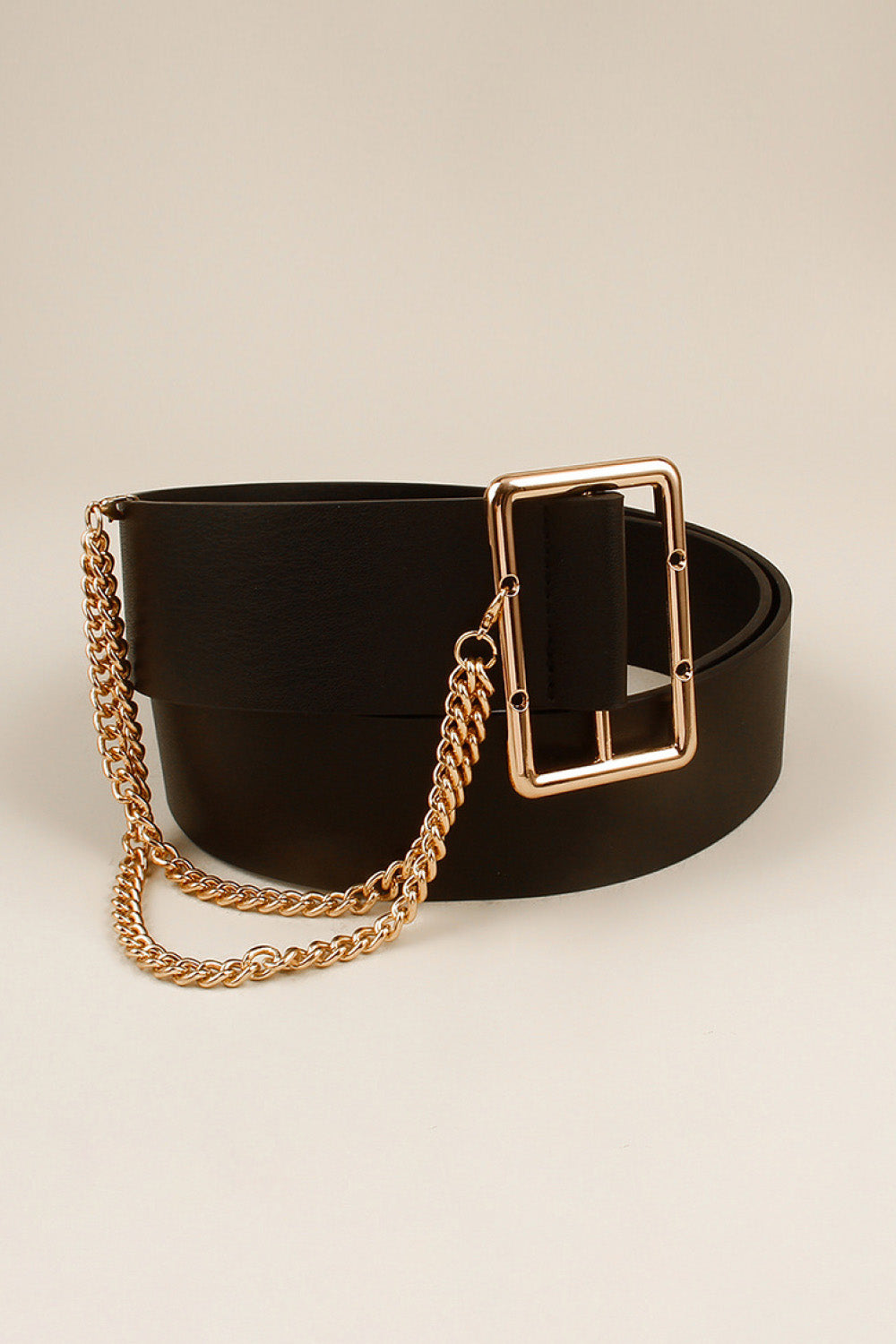 PU Leather Wide Belt with Chain - Shimmervee