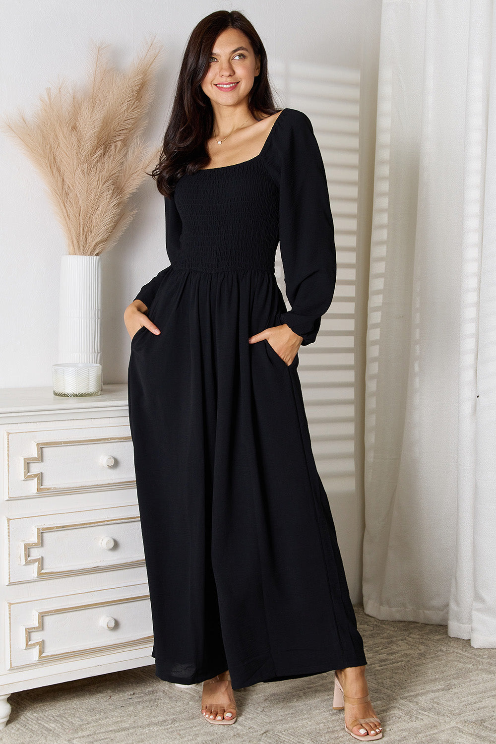 Double Take Square Neck Jumpsuit with Pockets - Shimmervee