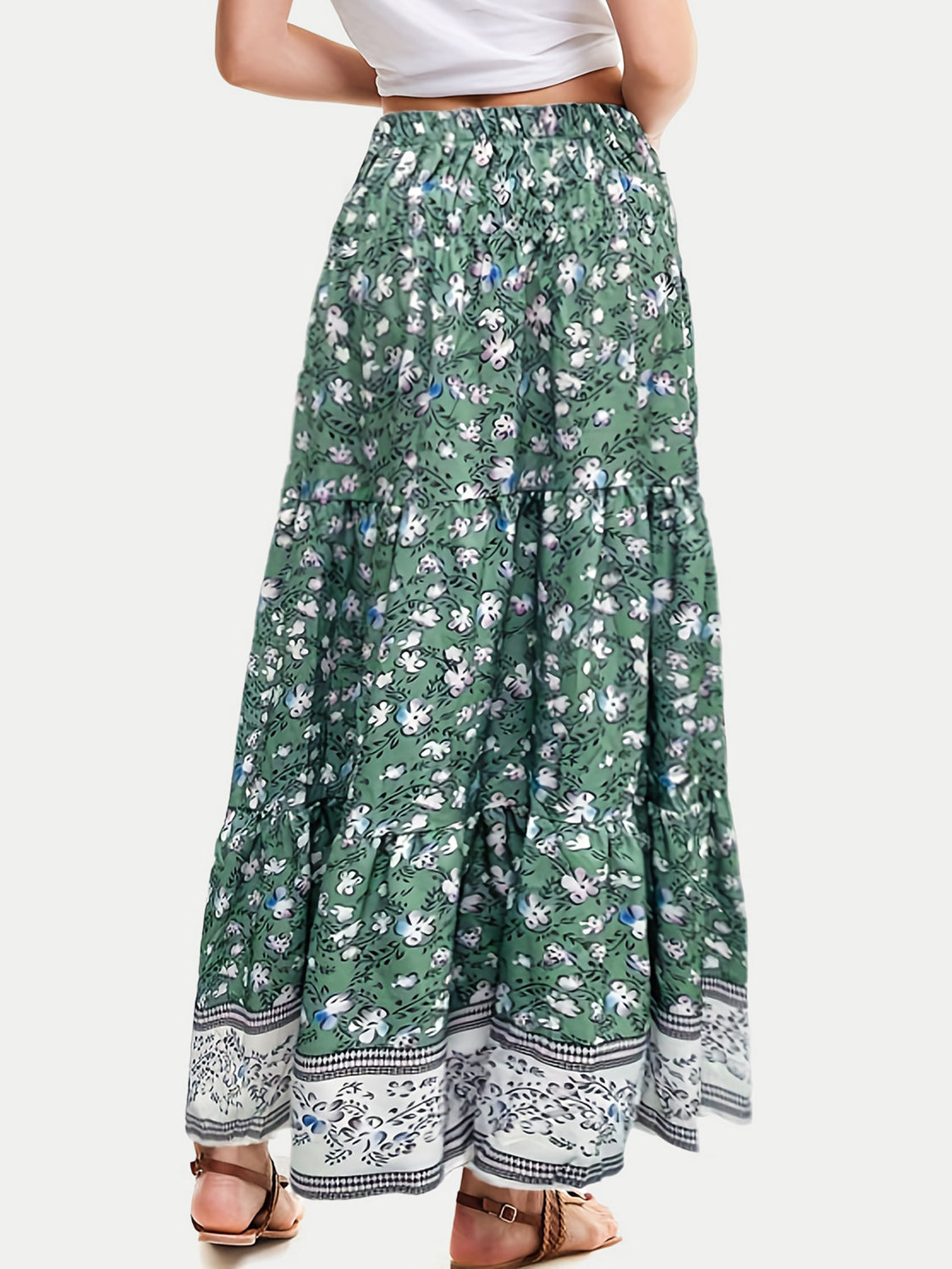 Full Size Tiered Printed Elastic Waist Skirt - Shimmervee