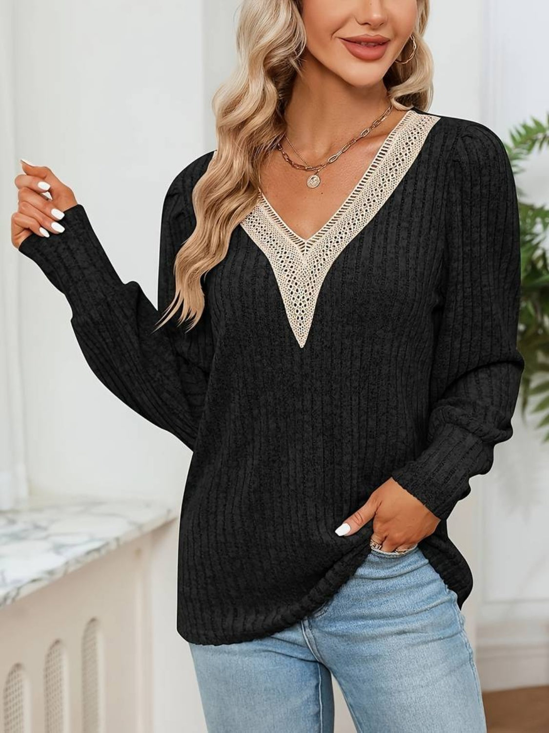 V-Neck Long Sleeve T-Shirt - Shimmervee