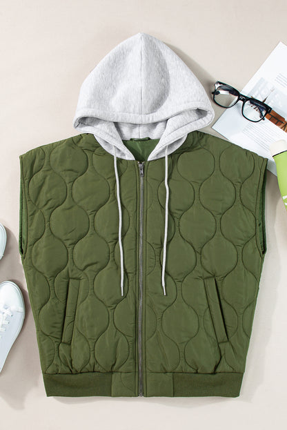 Drawstring Zip Up Hooded Vest Coat