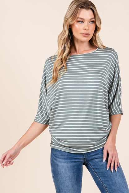 BOMBOM Striped Boat Neck Dolman Sleeve Top - Shimmervee