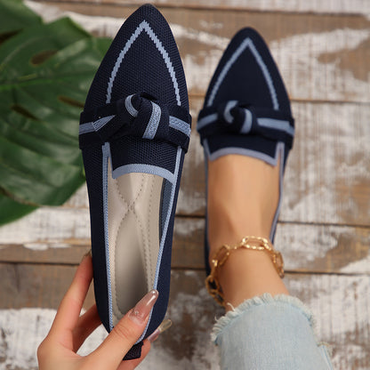 Bow Contrast Trim Point Toe Loafers - Shimmervee