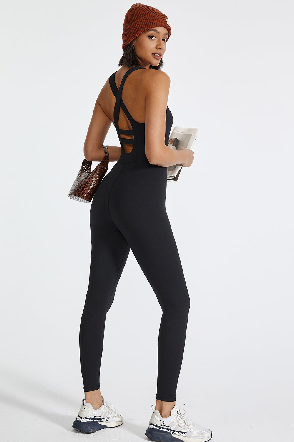 Crisscross Back Wide Strap Active Jumpsuit - Shimmervee