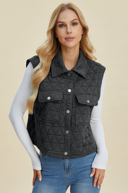 Double Take Full Size Pocketed Texture Snap Down Vest Coat - Shimmervee