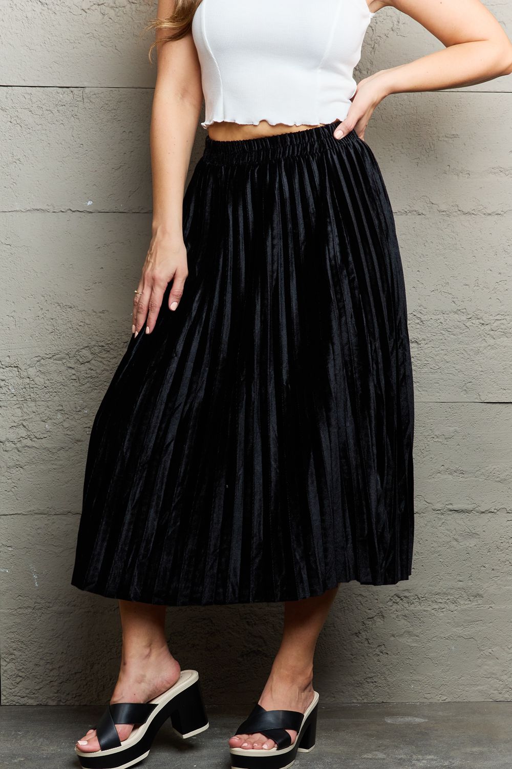 Ninexis Accordion Pleated Flowy Midi Skirt - Shimmervee