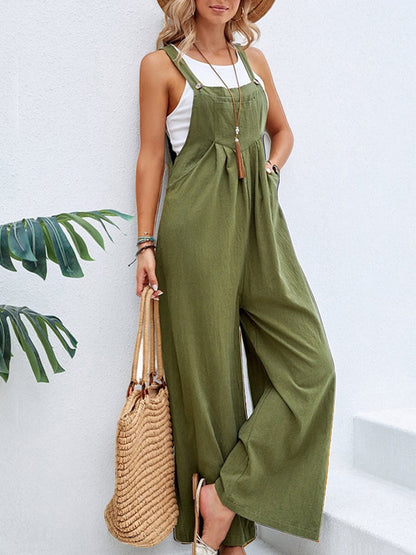 Full Size Square Neck Wide Strap Overalls - Shimmervee