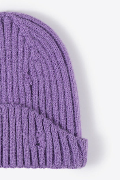 Distressed Rib-Knit Beanie - Shimmervee