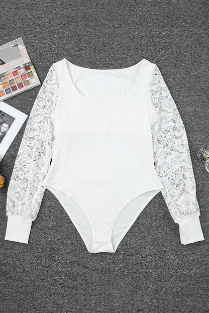 Lace Detail Scoop Neck Long Sleeve Bodysuit - Shimmervee