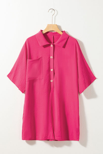 Half Button Short Sleeve Romper - Shimmervee