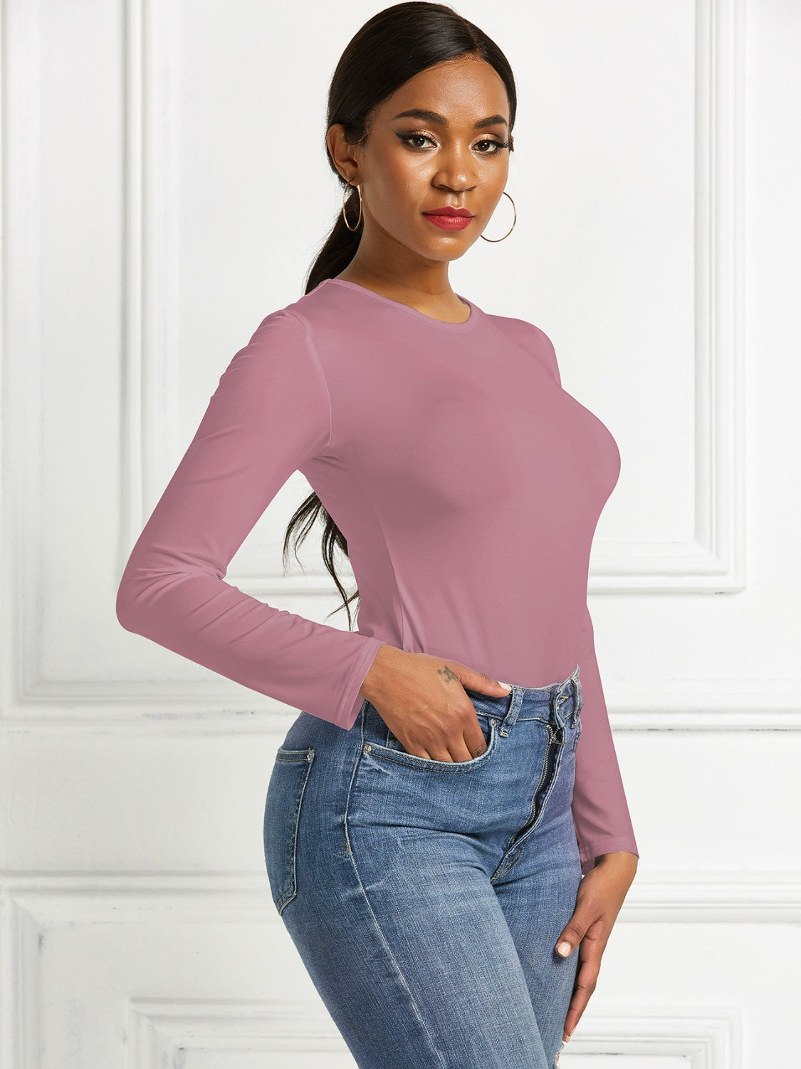 Round Neck Long Sleeve Bodysuit - Shimmervee