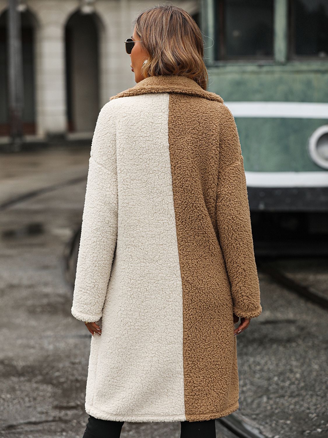 Contrast Dropped Shoulder Sherpa Coat - Shimmervee