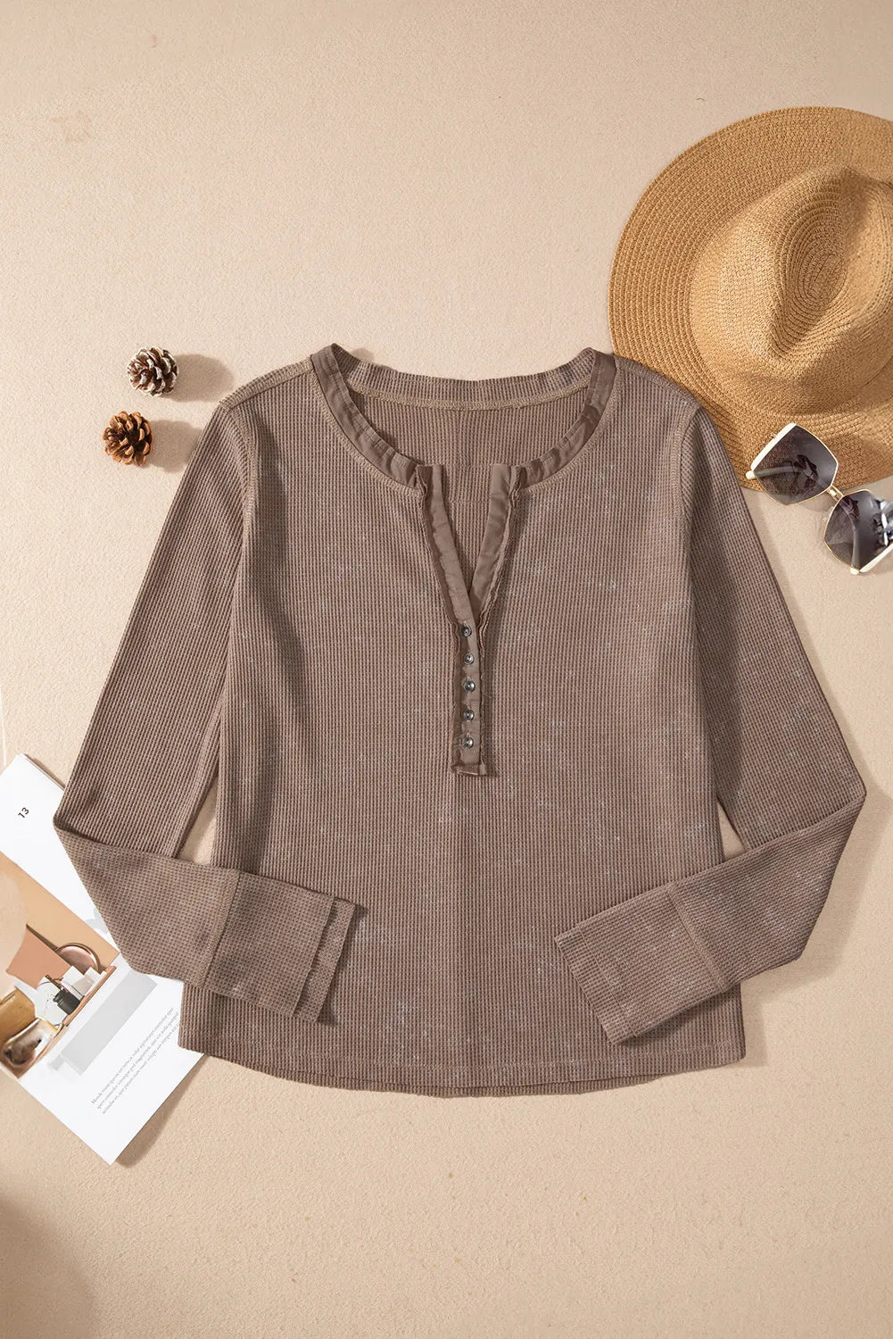 Notched Long Sleeve Top - Shimmervee