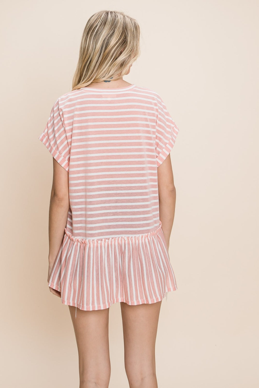 Cotton Bleu by Nu Label Striped Ruffled Short Sleeve Top - Shimmervee