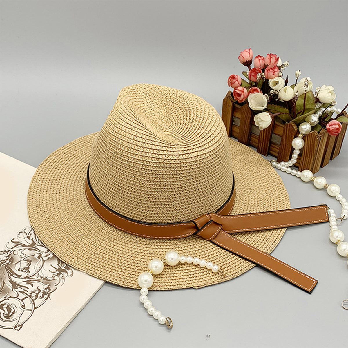 Wide Brim Paper Braided Hat