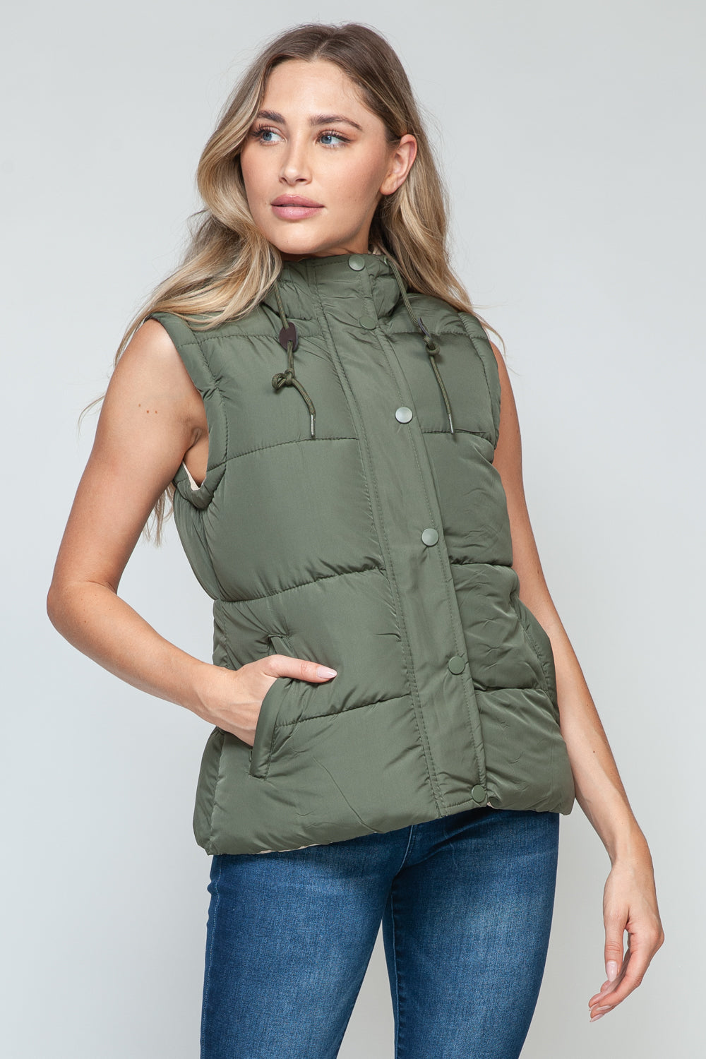 Snobbish Snap and Zip Closure Hooded Vest - Shimmervee