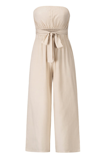 Tied Cutout Tube Wide Leg Jumpsuit - Shimmervee