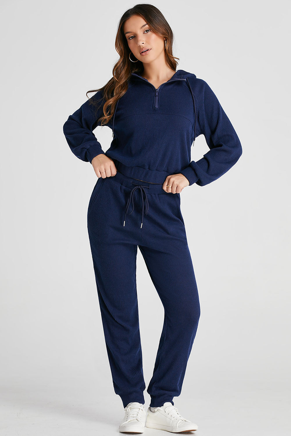 Drawstring Half Zip Hoodie and Joggers Active Set - Shimmervee