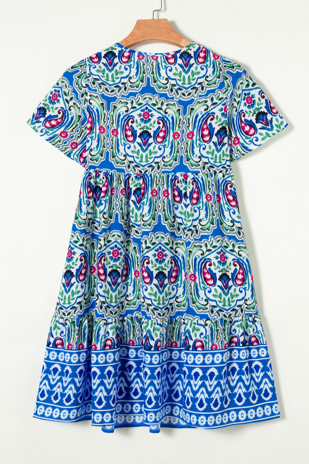 Printed Tie Neck Short Sleeve Dress - Shimmervee