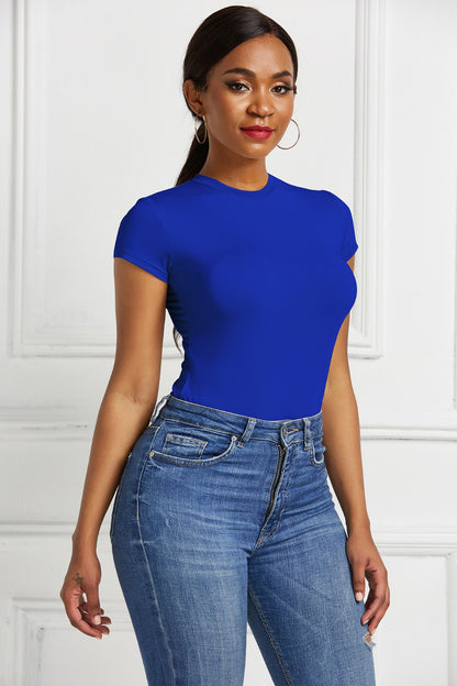 Round Neck Short Sleeve Bodysuit - Shimmervee