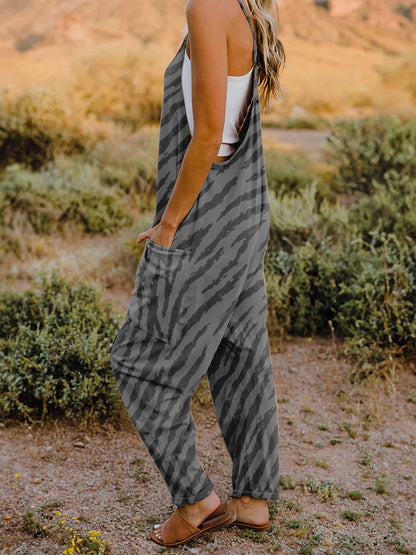 Full Size Printed V-Neck Sleeveless Jumpsuit - Shimmervee