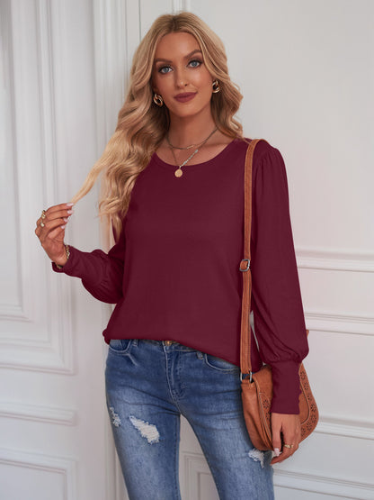 Round Neck Lantern Sleeve Blouse