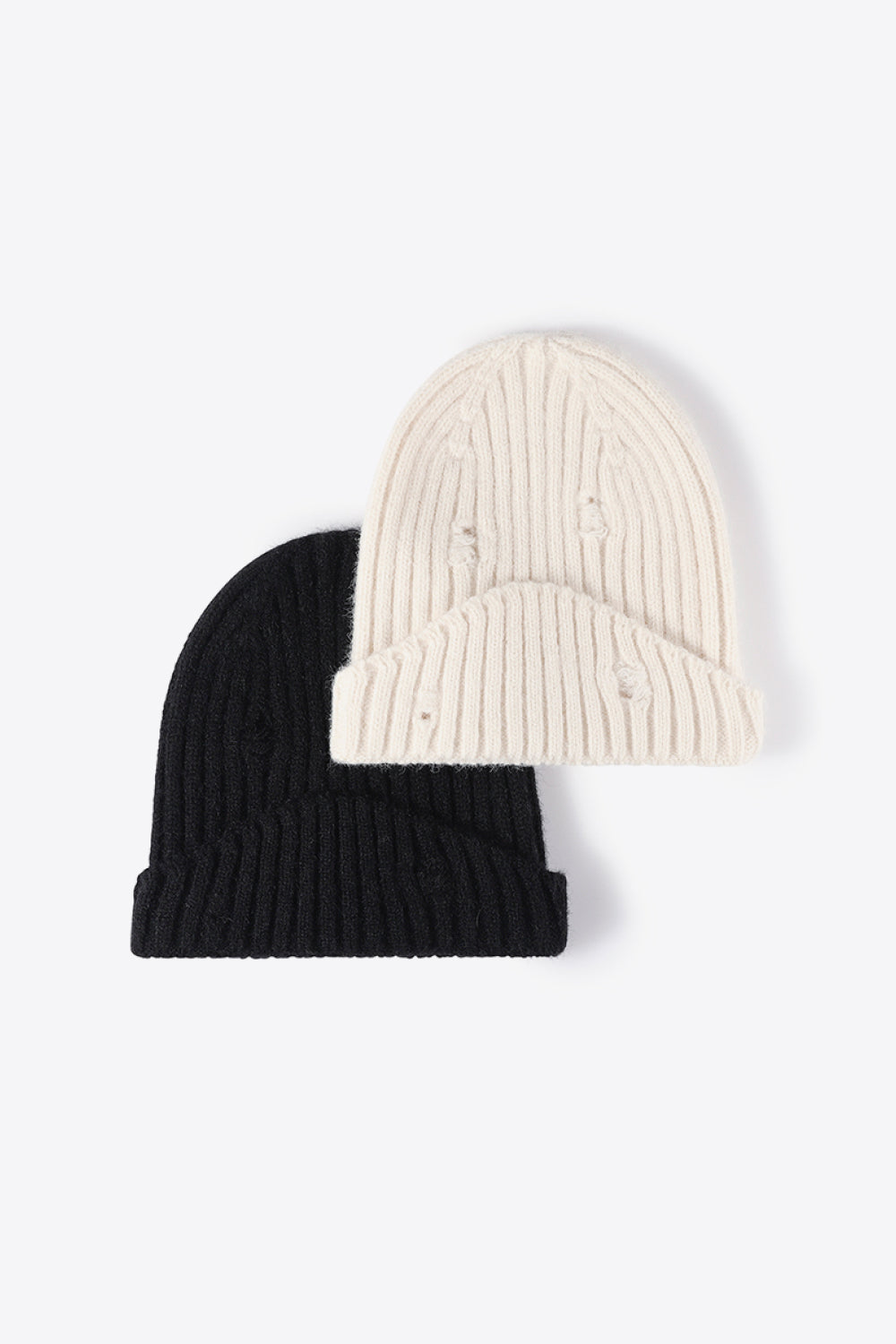 Distressed Rib-Knit Beanie - Shimmervee