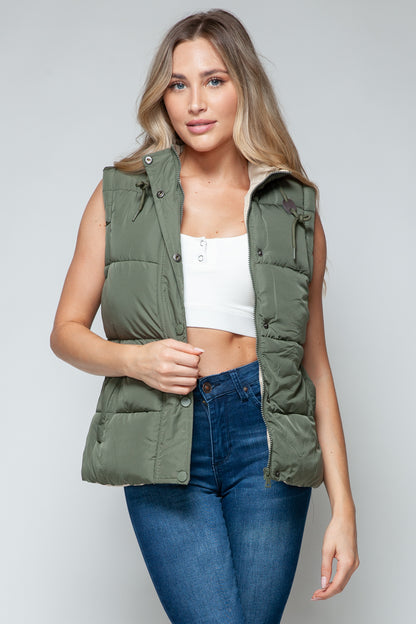 Snobbish Snap and Zip Closure Hooded Vest - Shimmervee