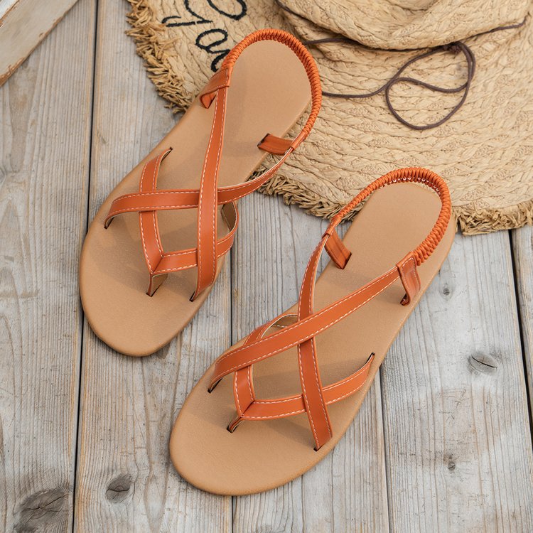 PU Leather Crisscross Flat Sandals - Shimmervee