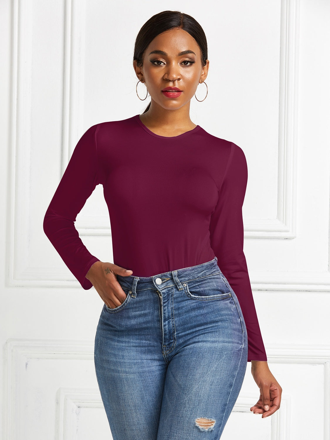 Round Neck Long Sleeve Bodysuit - Shimmervee