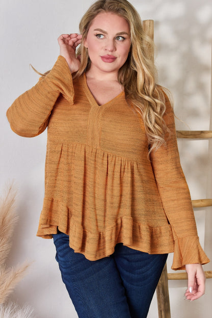 Hailey & Co Full Size V-Neck Flounce Sleeve Blouse - Shimmervee