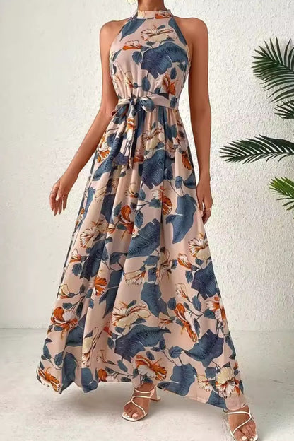 Tied Floral Sleeveless Dress - Shimmervee