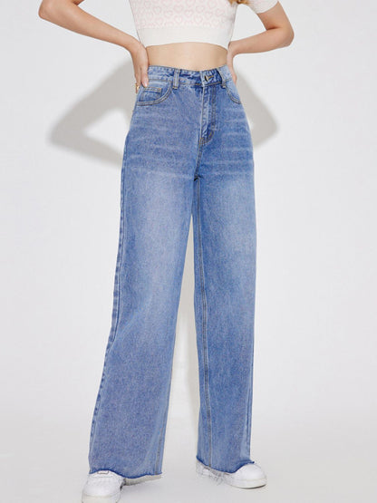 High Waist Straight Leg Jeans with Pockets