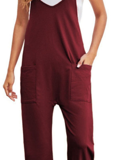 Full Size Spaghetti Strap Straight Leg Jumpsuit with Pockets - Shimmervee