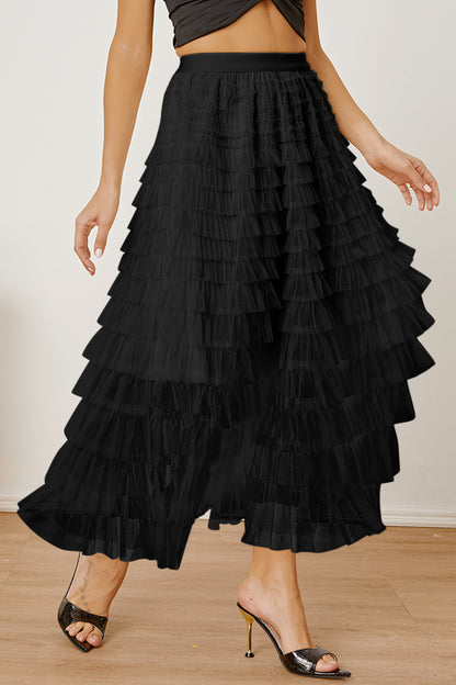 Ruched High Waist Tiered Skirt - Shimmervee